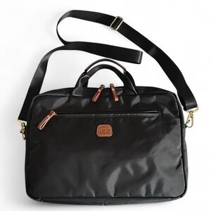 BRIC'S Milano Black Nylon Briefcase Laptop Crossbody Shoulder Work Bag Unisex